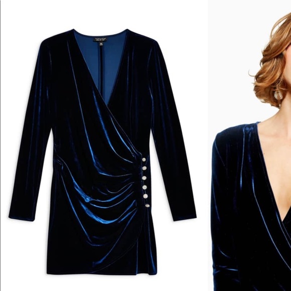 navy velvet dress topshop